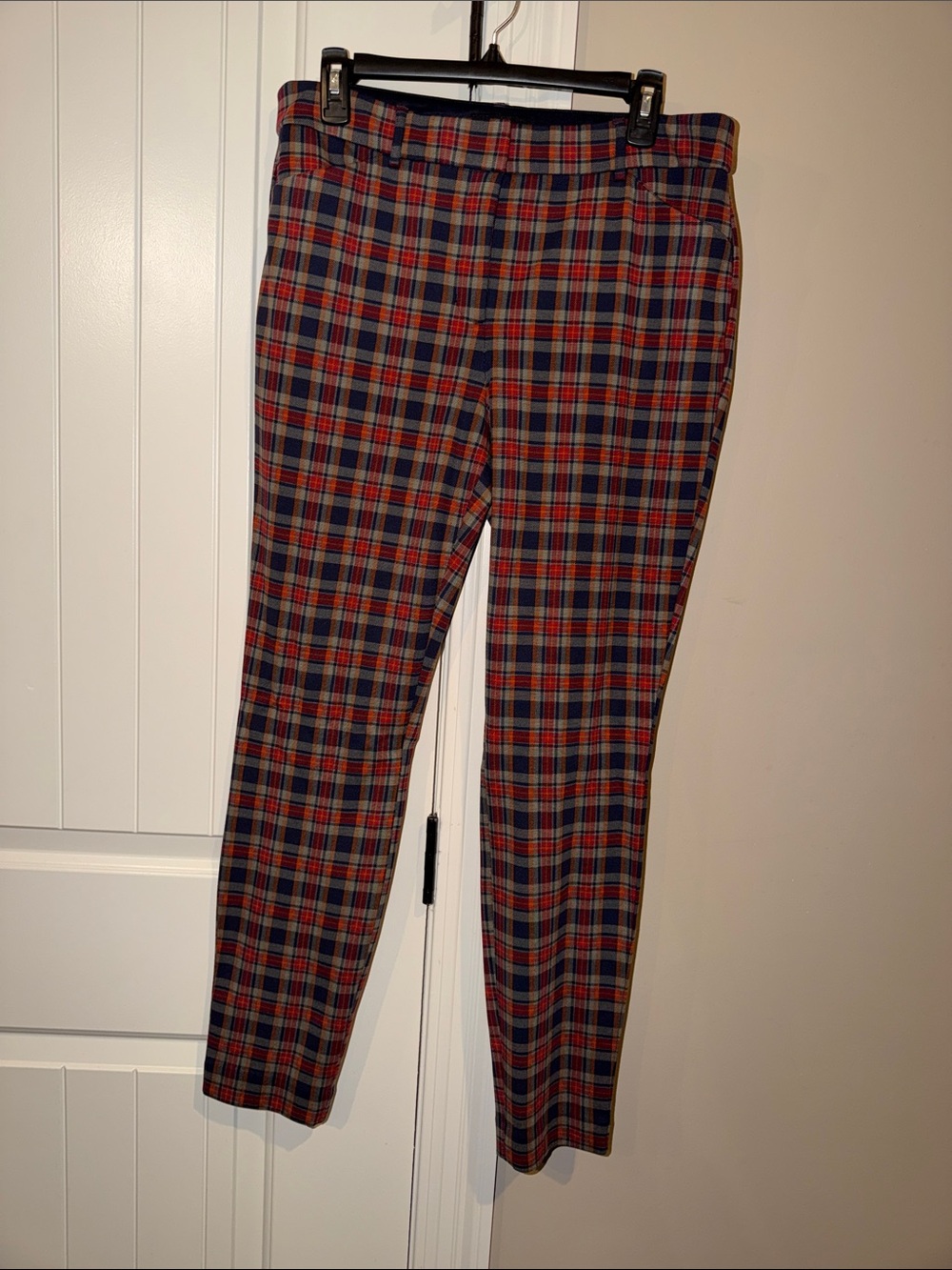 Express Women's Straight Leg Plaid Pants - Red, Navy, Green